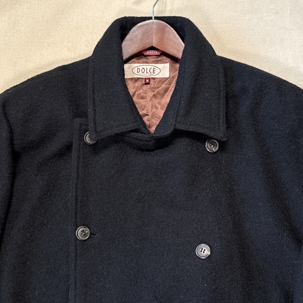 Dolce Men's Black Double-Breasted Wool Pea Coat Lined Pockets Sz XL